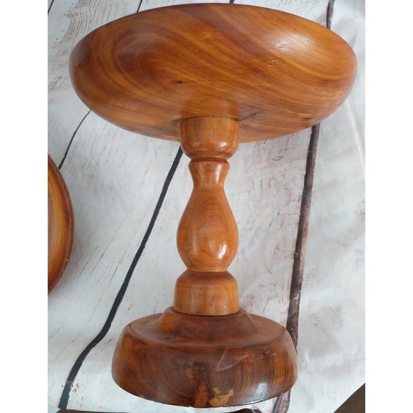 Vintage Hand Turned WOOD PEDESTAL COVERED CANDY Dog treat BOWL DISH BOX - Picture 9 of 9